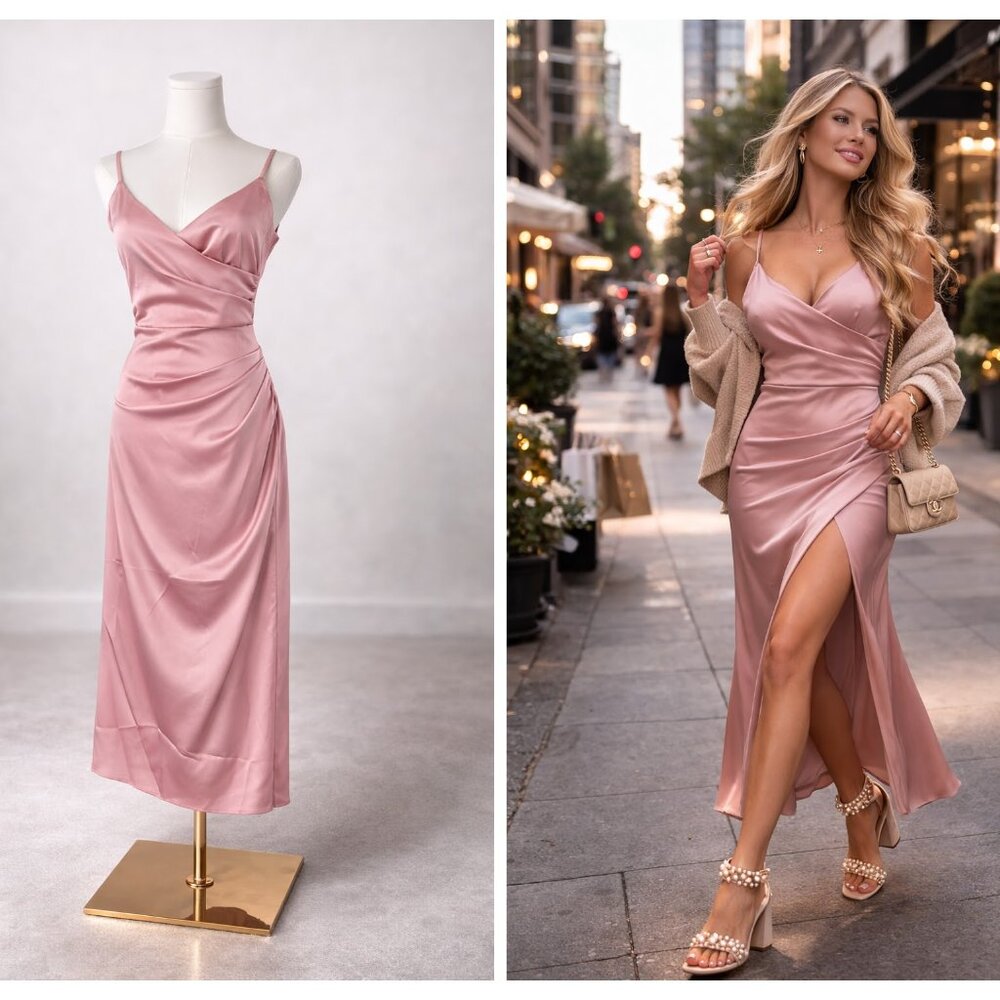 Blush Satin Slip Dress w/ Slit